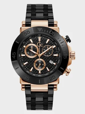 Gc Black and Rose Gold-Tone Chronograph Watch