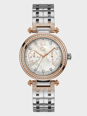 Gc Silver-Tone Crystal Day/Date Watch