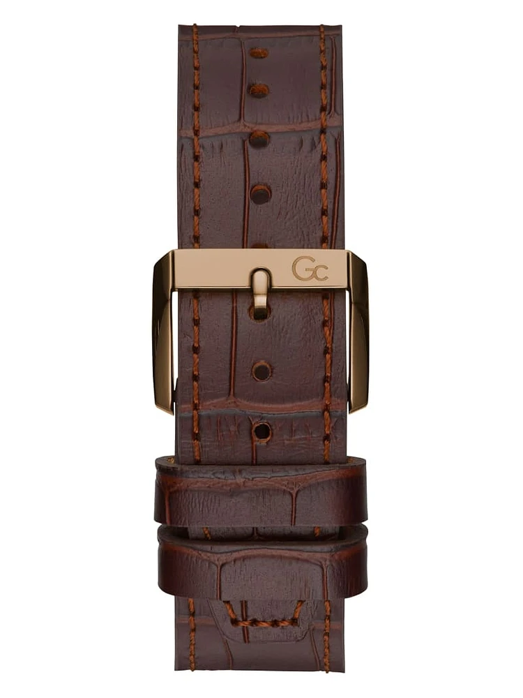 Gc Gold-Tone and Brown Leather Chronograph Watch