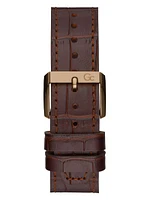 Gc Gold-Tone and Brown Leather Chronograph Watch