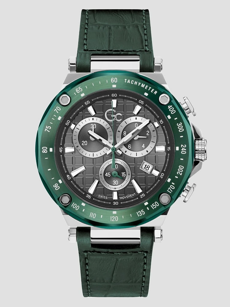 Green Leather Chronograph Watch