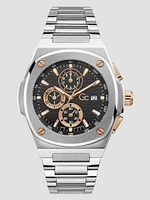 Silver-Tone and Black Chronograph Watch