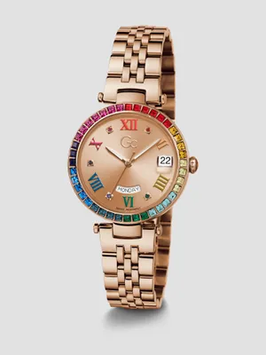 Gc Rose Gold-Tone and Crystal Analog Watch