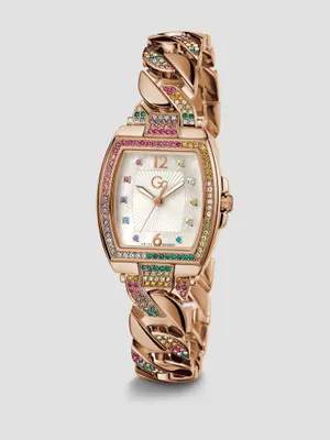 Gc Rose Gold-Tone and Crystal Chain-Link Analog Watch