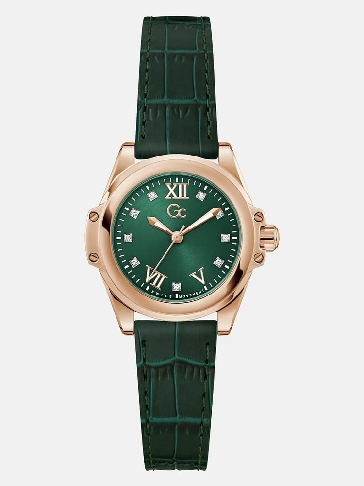 Gc Rose Gold-Tone Leather Watch