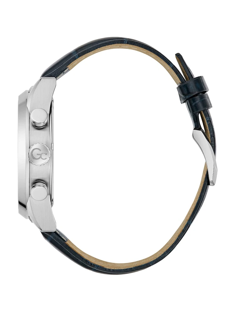 Silver-Tone Multifunction Leather Watch