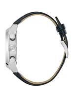 Silver-Tone Multifunction Leather Watch