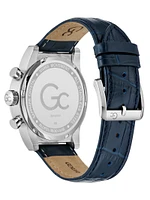 Silver-Tone Multifunction Leather Watch