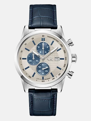 Silver-Tone Multifunction Leather Watch