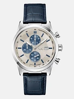 Silver-Tone Multifunction Leather Watch