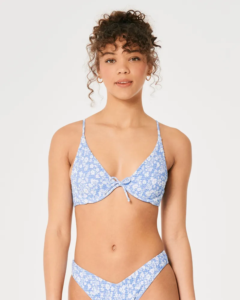 High Apex Smocked Underwire Bikini Top