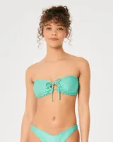 Ribbed Shimmer Cinch Bandeau Bikini Top