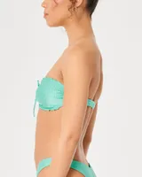 Ribbed Shimmer Cinch Bandeau Bikini Top