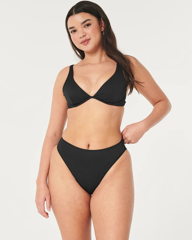 Curvy High-Leg High-Waist Ribbed Cheeky Bikini Bottom