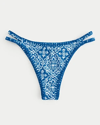 High-Leg Embroidered Stitch Strappy Cheekiest Bikini Bottom