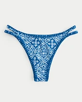 High-Leg Embroidered Stitch Strappy Cheekiest Bikini Bottom