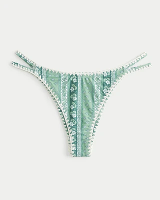 High-Leg Embroidered Stitch Strappy Cheekiest Bikini Bottom