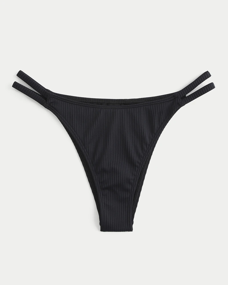 Ribbed Strappy High-Leg Cheekiest Bikini Bottom