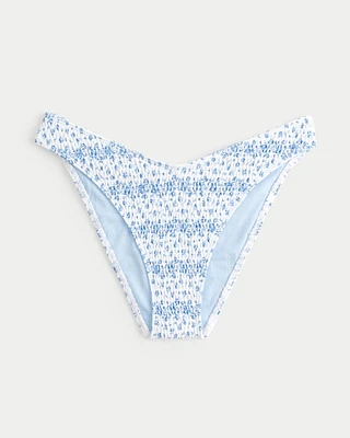 Smocked High-Leg Cheeky Bikini Bottom