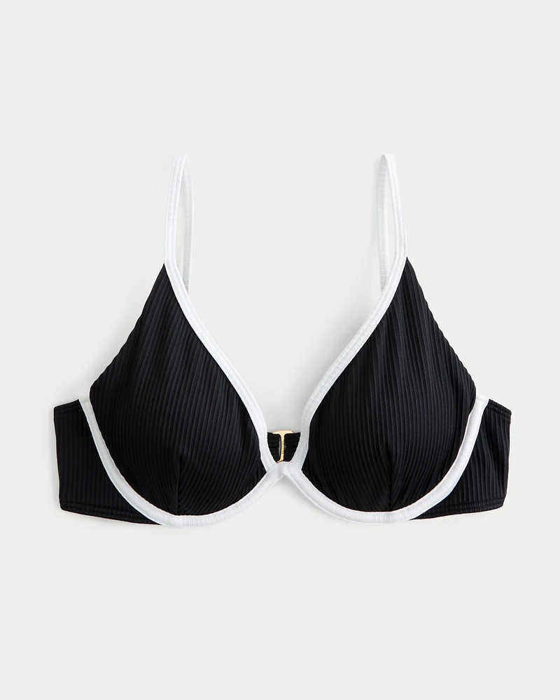 Ribbed Plunge Underwire Bikini Top