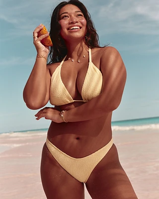 Smocked High-Leg Cheeky Bikini Bottom