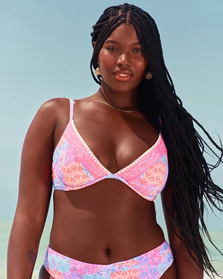 Embroidered Stitch Plunge Underwire Bikini Top