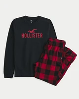 Long-Sleeve Logo Graphic Tee & Flannel Pajama Pants Set