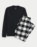 Long-Sleeve Waffle T-Shirt & Flannel Pajama Pants Set