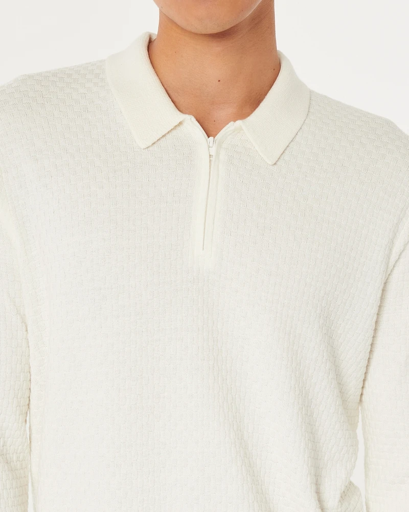 Textured Long-Sleeve Sweater Polo