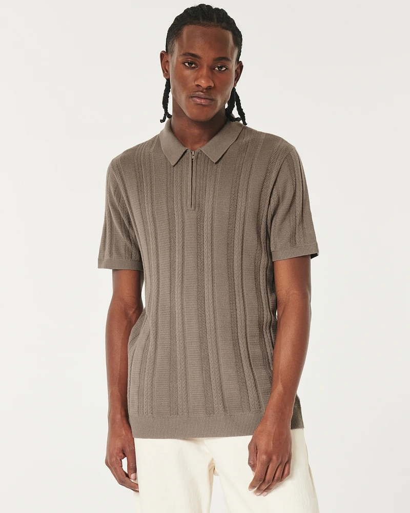 Textured Stripe Zipper Polo