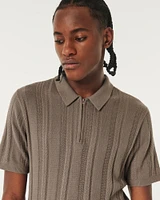 Textured Stripe Zipper Polo