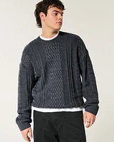 Boxy Cable-Knit Crew Sweater