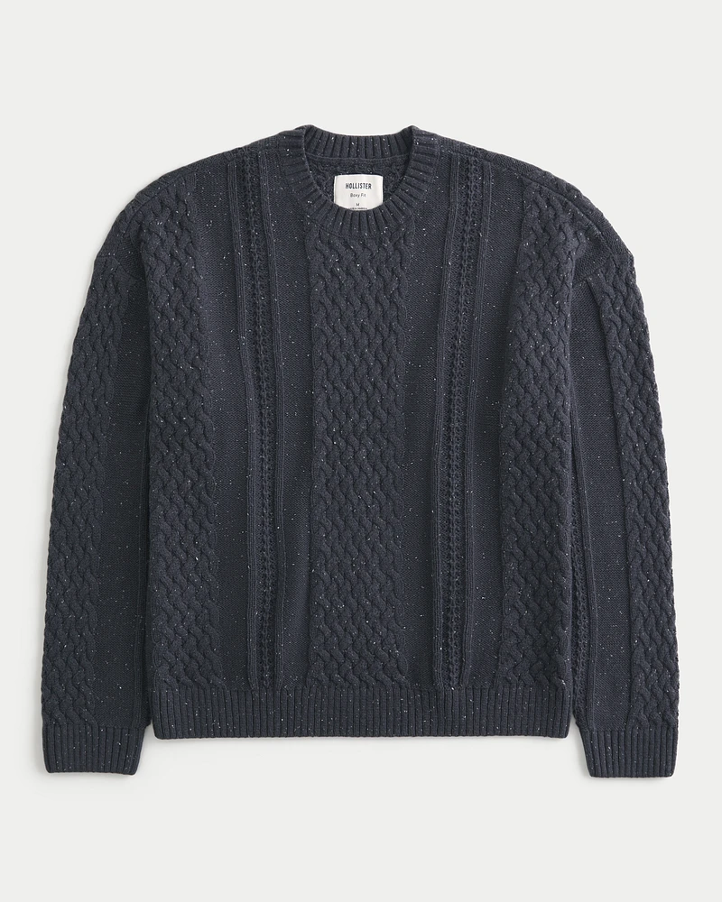 Boxy Cable-Knit Crew Sweater