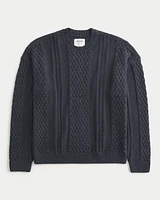 Boxy Cable-Knit Crew Sweater