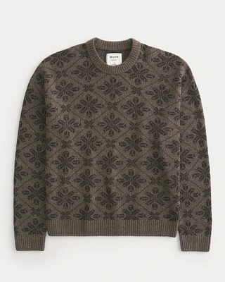 Boxy Pattern Crew Sweater