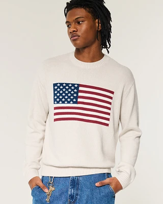 Relaxed American Flag Graphic Crew Sweater
