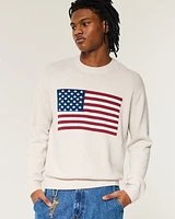 Relaxed American Flag Graphic Crew Sweater