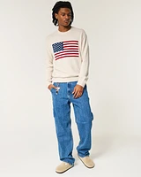 Relaxed American Flag Graphic Crew Sweater