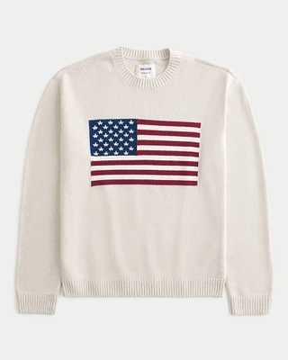 Relaxed American Flag Graphic Crew Sweater