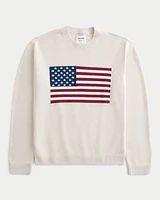 Relaxed American Flag Graphic Crew Sweater