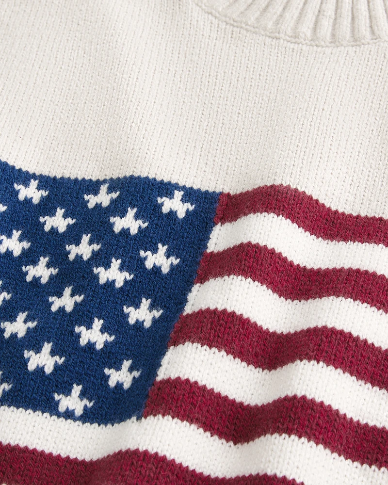 Relaxed American Flag Graphic Crew Sweater