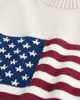 Relaxed American Flag Graphic Crew Sweater