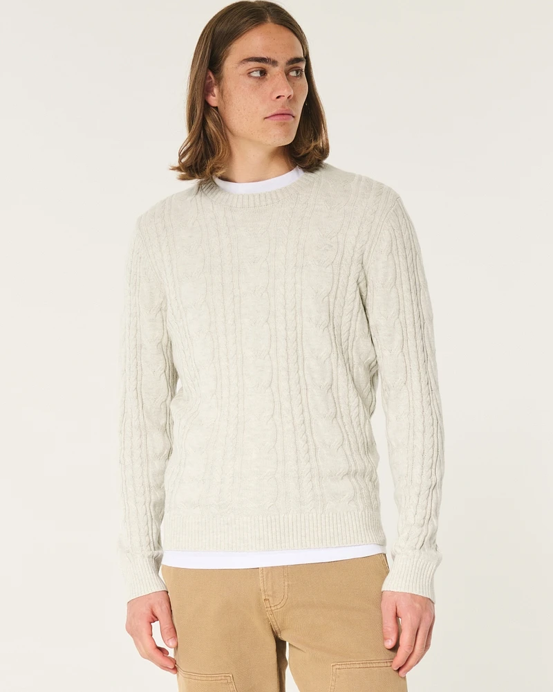 Lightweight Cable-Knit Crew Sweater
