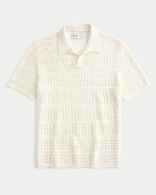 Short-Sleeve Open-Stitch Sweater Polo