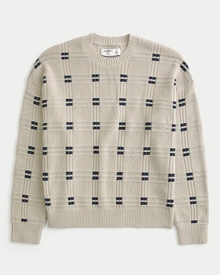 Boxy Windowpane Stitch Crew Sweater