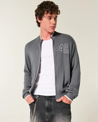 Shrunken Ribbed Zip-Up Sweater