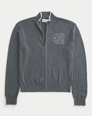 Shrunken Ribbed Zip-Up Sweater