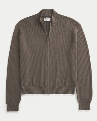 Shrunken Ribbed Zip-Up Sweater
