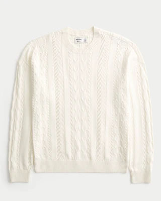 Boxy Cable-Knit Crew Sweater
