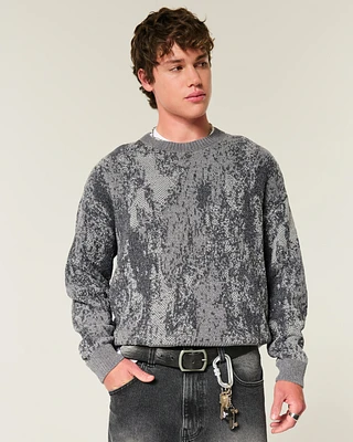 Boxy Pattern Crew Sweater